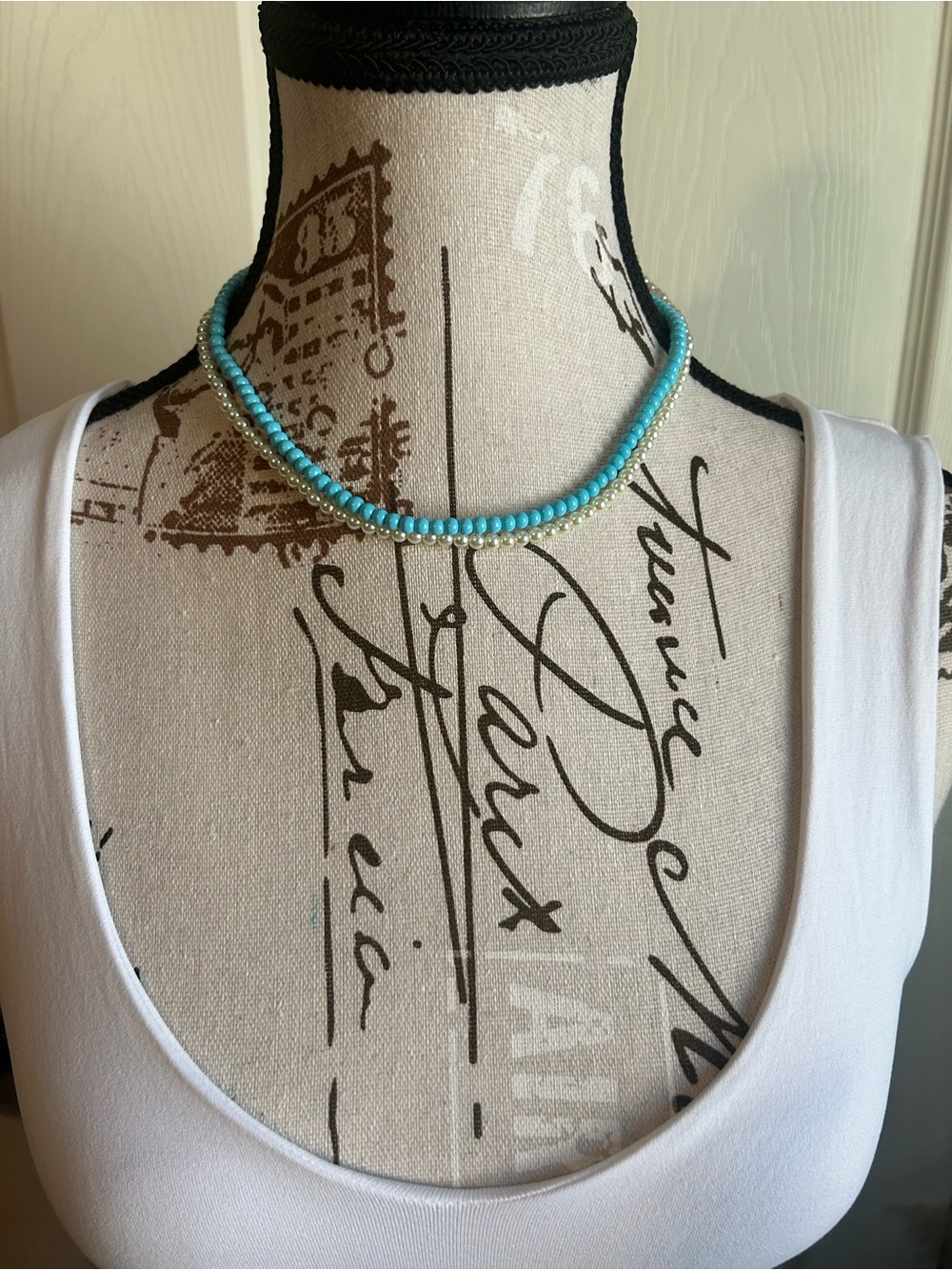 Faux Pearl and Turquoise Beaded Necklace
